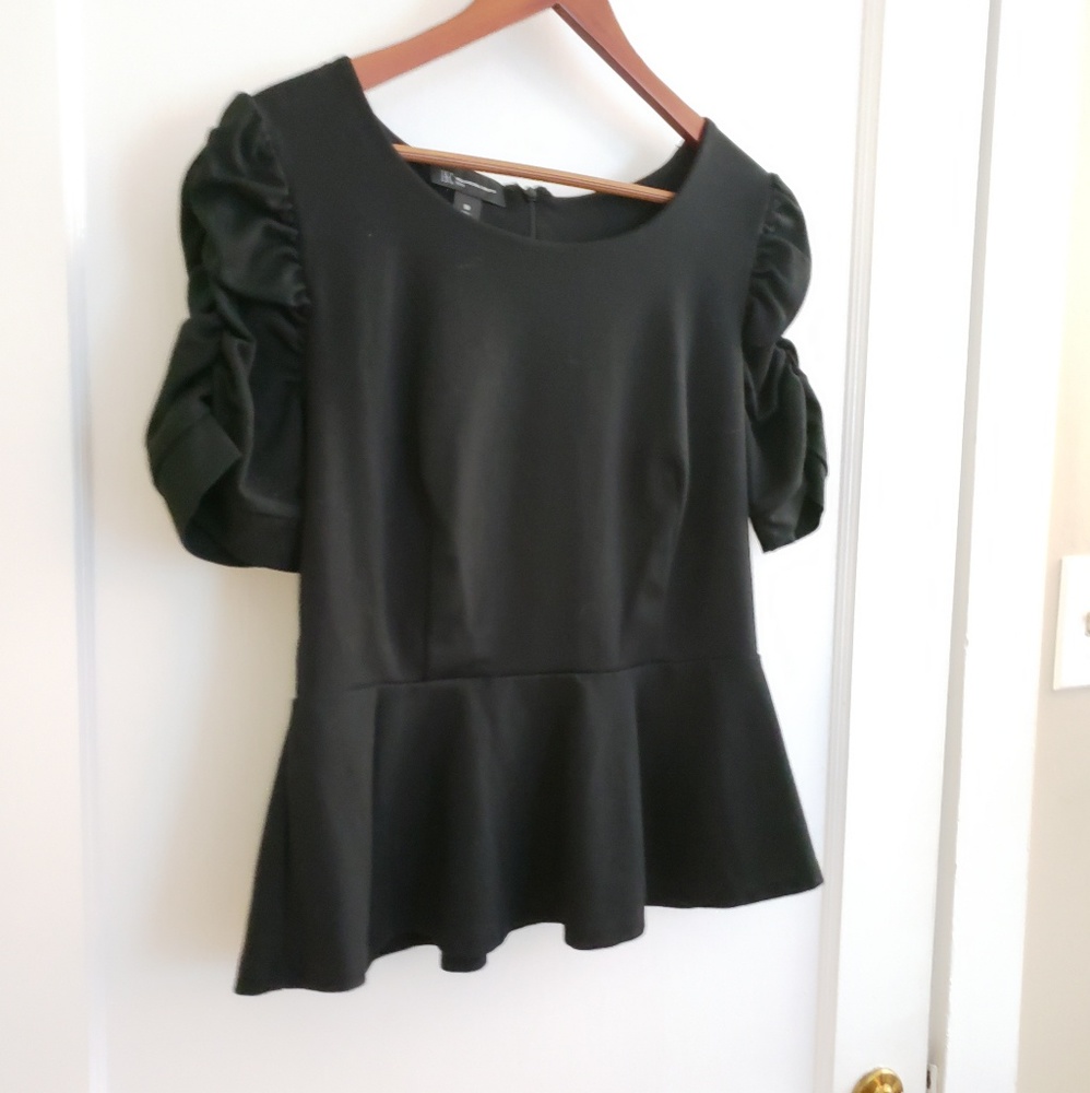 INC | PM black peplum top with puffy sleeves - Picture 7 of 8